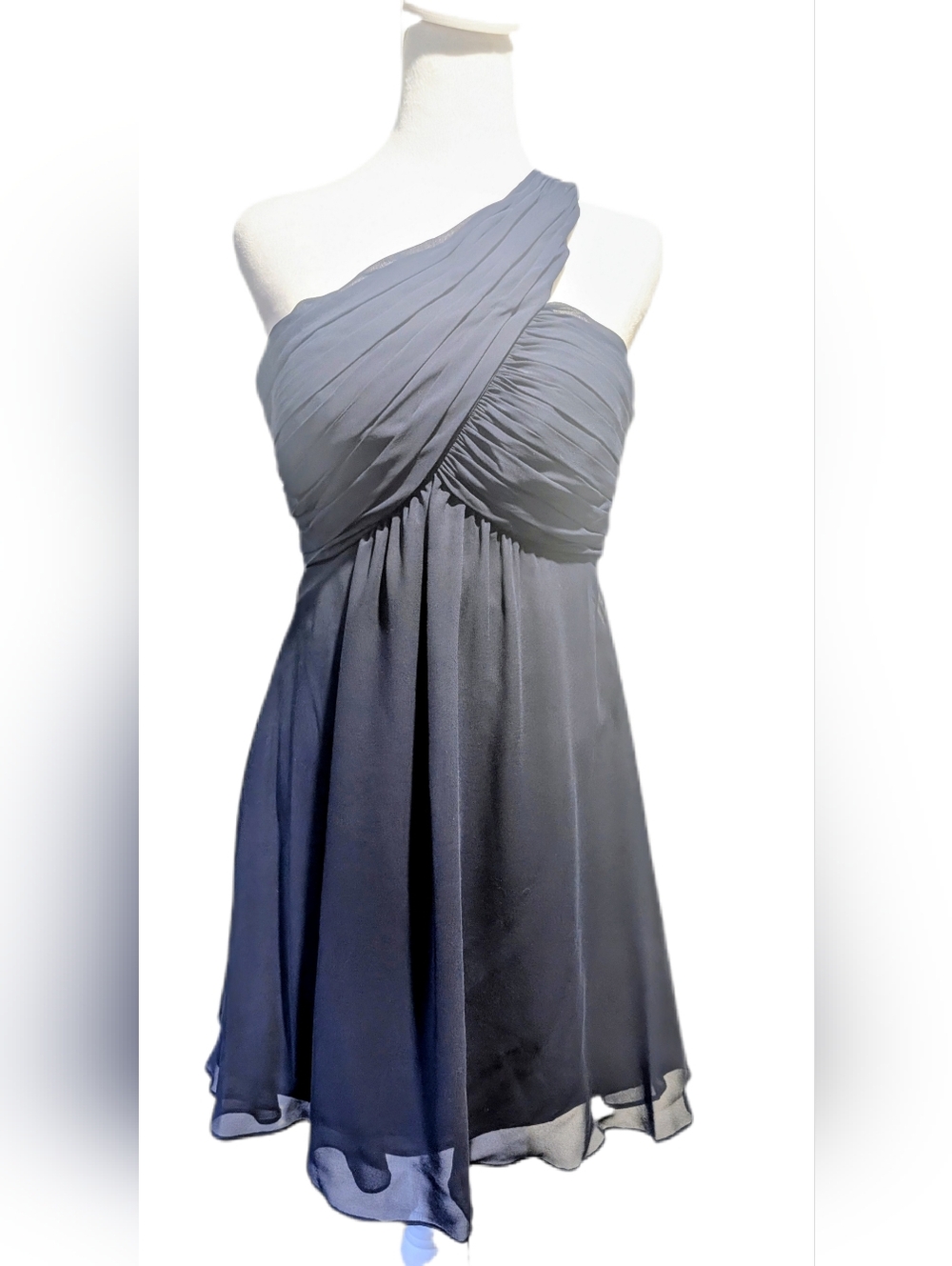 Bill Levkoff Navy One Shoulder Mini Prom Cocktail Chiffon Bridesmaid's Dress -8-